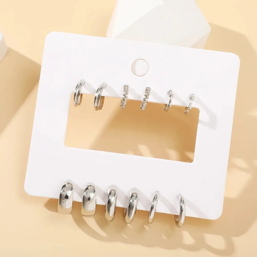 6Pcs/set Stainless Steel Minimalist Huggie Hoop Earrings For Women Simple Metal Circle Small Earrings Unisex Punk Rock Jewelry