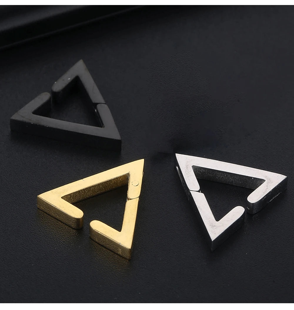 2PC Punk Stainless Steel Non-Piercing Triangle Earrings Ear Clip Fake Triangle  Ear Hoops Men and Women Hip Hop Ear Accessories