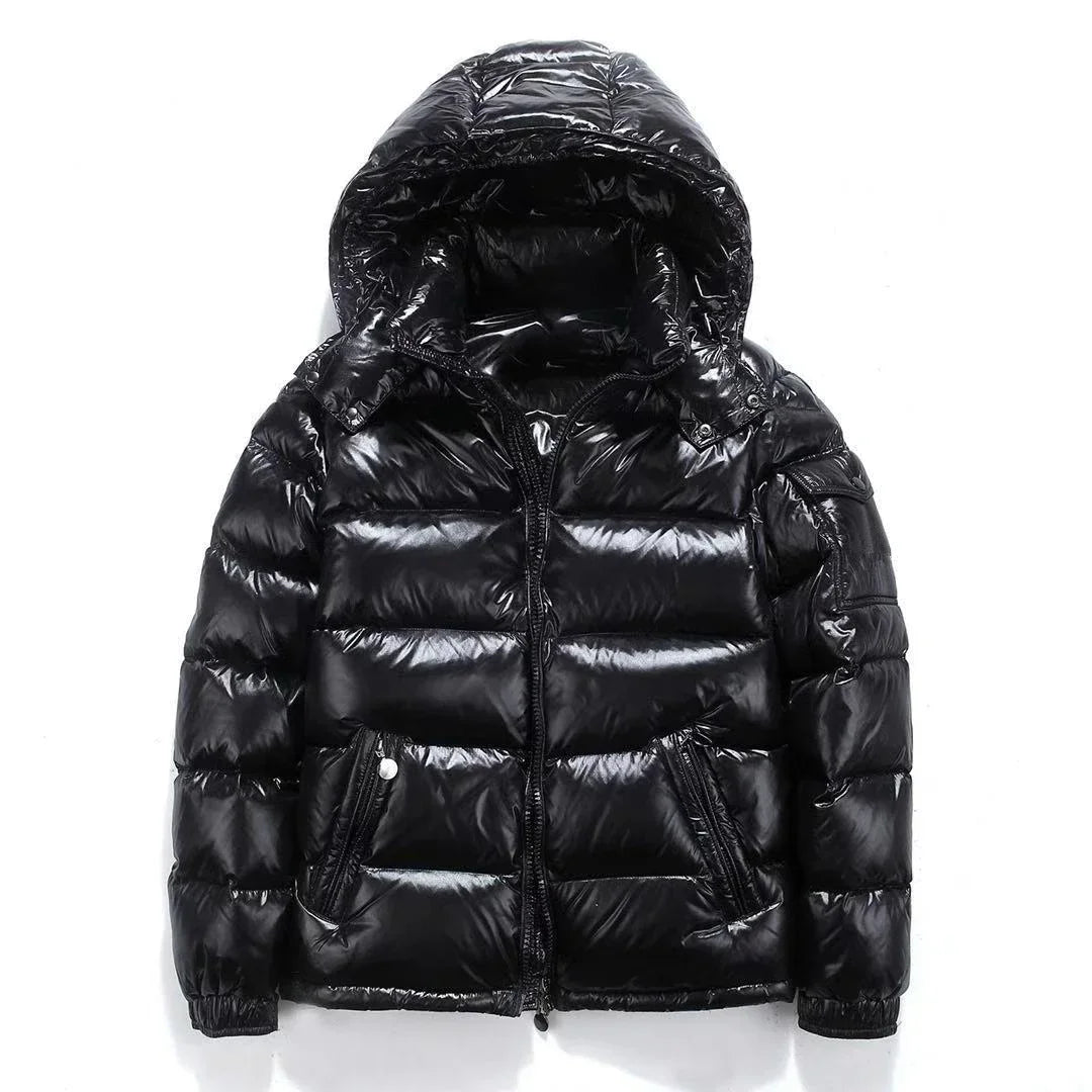 New Glossy Down Jackets Men Short Winter Jackets Hooded Women Men Thickened Warm-Keeping Cold-Proof Long Sleeve Cardigan Jacket