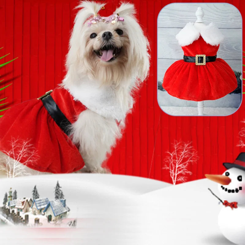 Christmas Coat Dog Clothes Dog Dress Xmas Dress Red Skirt Pets Cat Warm Dress Bow Skirt Comfortable Pet Supplies Dog Costume