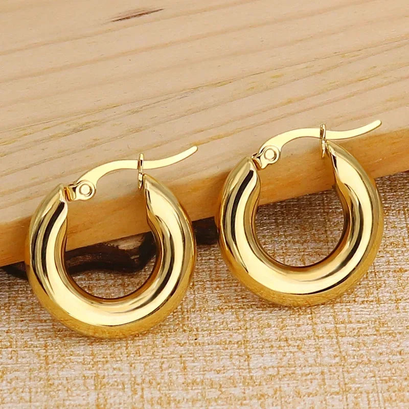 304#Stainless Steel Smooth Ear Buckle Round Thick Hoops Earrings for Women Piercing Earings Gift Fashion Jewelry 20/25/30mm