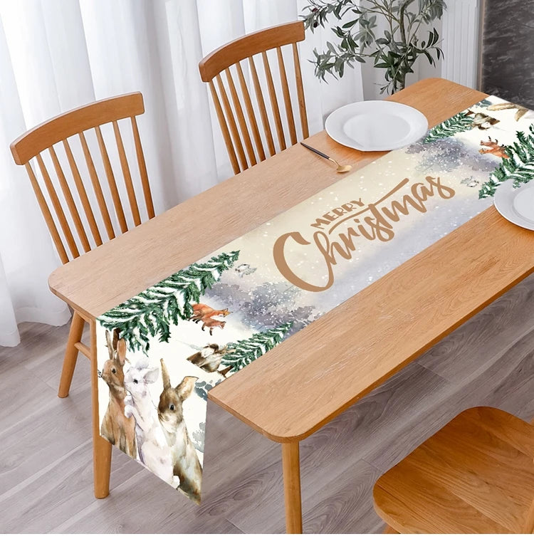 2024 Christmas Table Runners Merry Christmas Decoration for Home Tablecloth Table Cover Xmas Gifts Navidad Noel New Year 2025