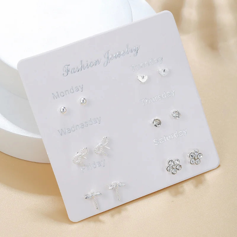 New Simple S925 Silver Needle Stud Earrings Set for Women Girls Cute Exquisite Mini Earrings Jewelry Gift Wholesale Direct Sales