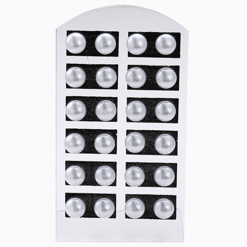 YEYULIN 12 pairs/set White Imitation Pearl Stud Earrings For Women Girls Ear Jewelry Round Ball 8mm 10mm 12mm