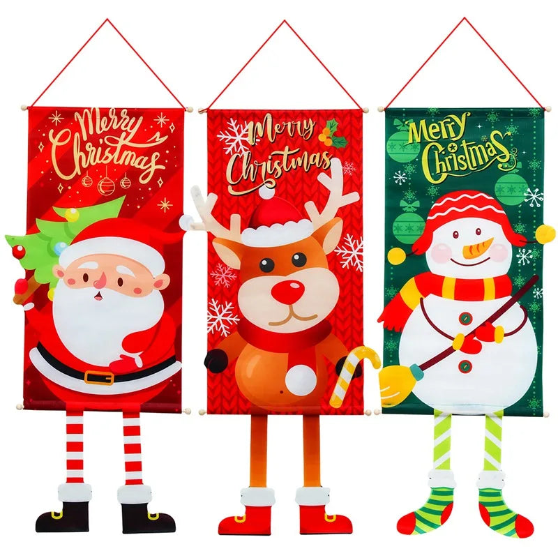 2024 Christmas Hanging Flag Banner Christmas Decorations For Home Door Christmas Ornaments Xmas Navidad Noel Gifts New Year 2025