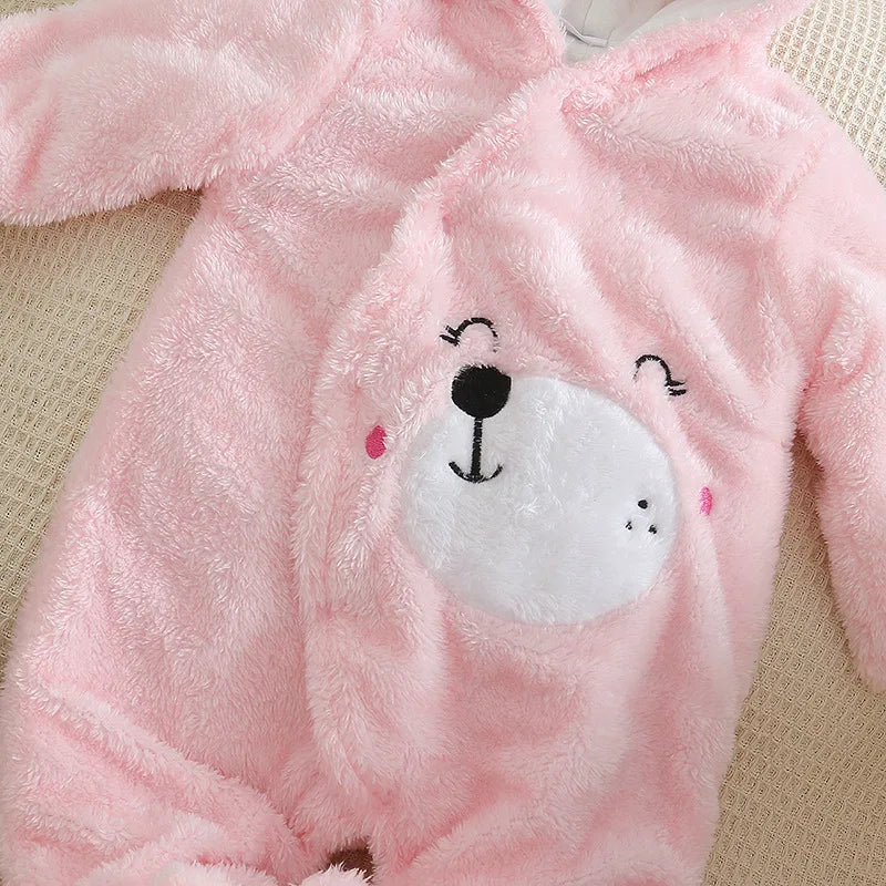 Autumn and Winter New Baby Plush Climbing Clothes Baby Warm and Thick Cartoon Dog Rabbit Cute Cotton Clothes for 0-2 Years