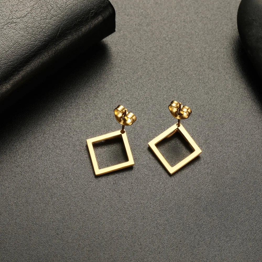 Geometric Square Stud Earrings for Women Girls Gold Color Dainty Ear Jacket Triangle Earring Modern Stainless Steel Jewelry Gift