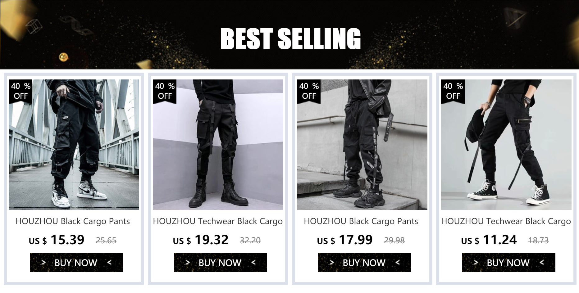 HOUZHOU Black Cargo Pants Men Joggers Hip Hop Techwear Pants Hippie Cargo Trousers for Men Streetwear Plus Size Pockets Oversize