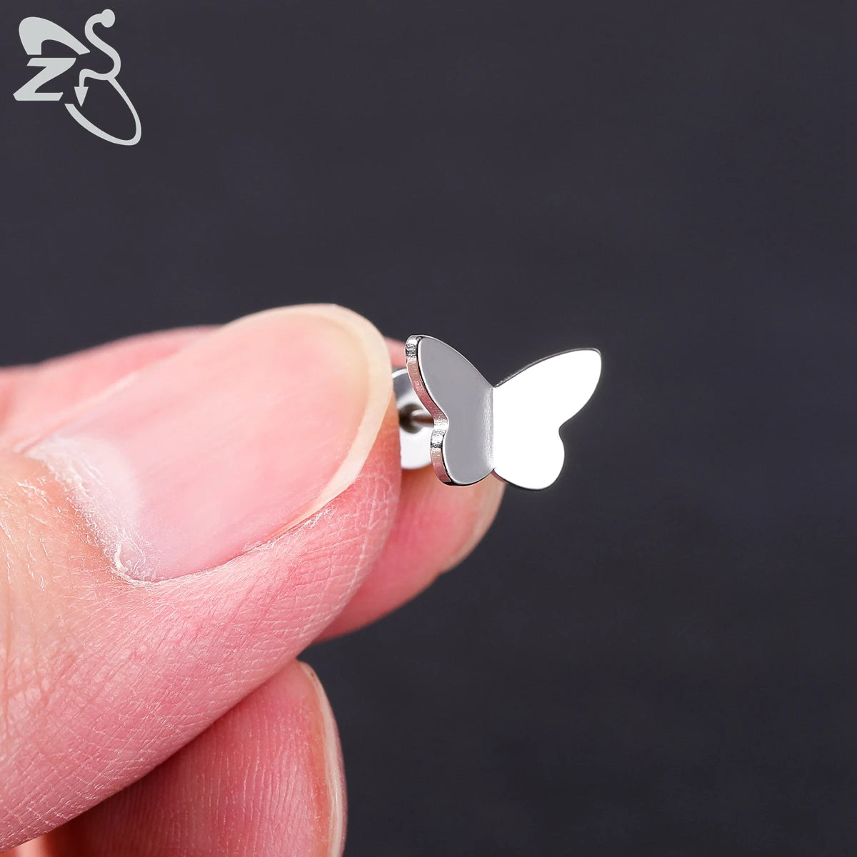 ZS 2pcs/lot 20G Star Heart Butterfly Stud Earring for Women Stainless Steel Crystal Earring Ear Cartilage Helix Tragus Piercing