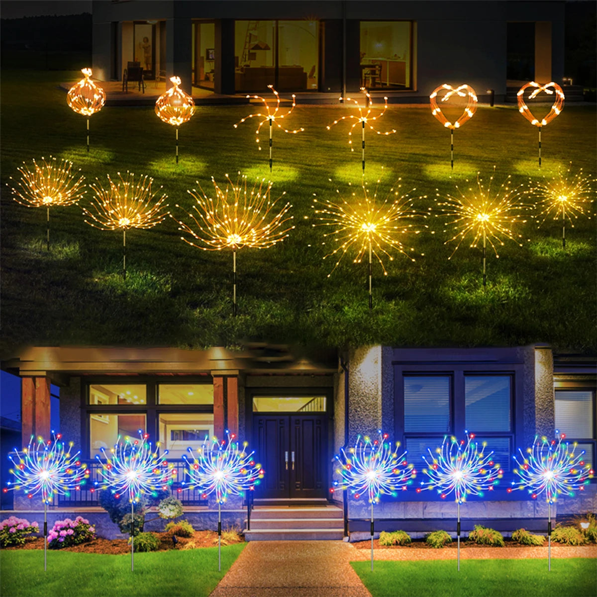 1pc Solar Powered String Lamp LED Solar Fireworks Lights Outdoor Dandelion Flash Fairy Lights for Garden Landscape Lawn Decor