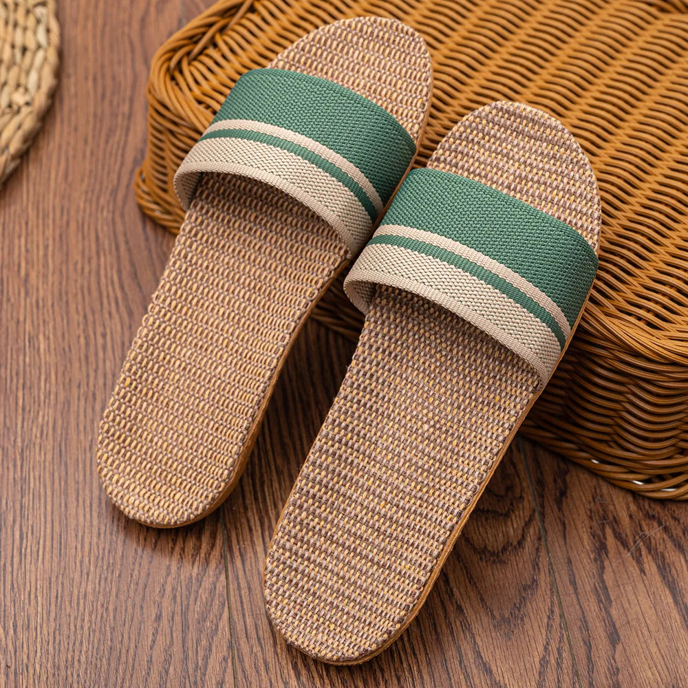 36-45  Flat Sandals Beach Slippers Summer Home Linen Lightweight Eva Non-Slip Slides For Men Women Indoor Outdoor Flip Flops