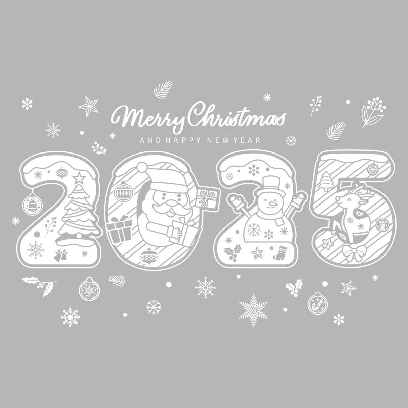 2025 Merry Christmas Electrostatic Window Sticker Happy New Year Shopping Mall Window Sticker Santa Claus Snowflake Window Decal