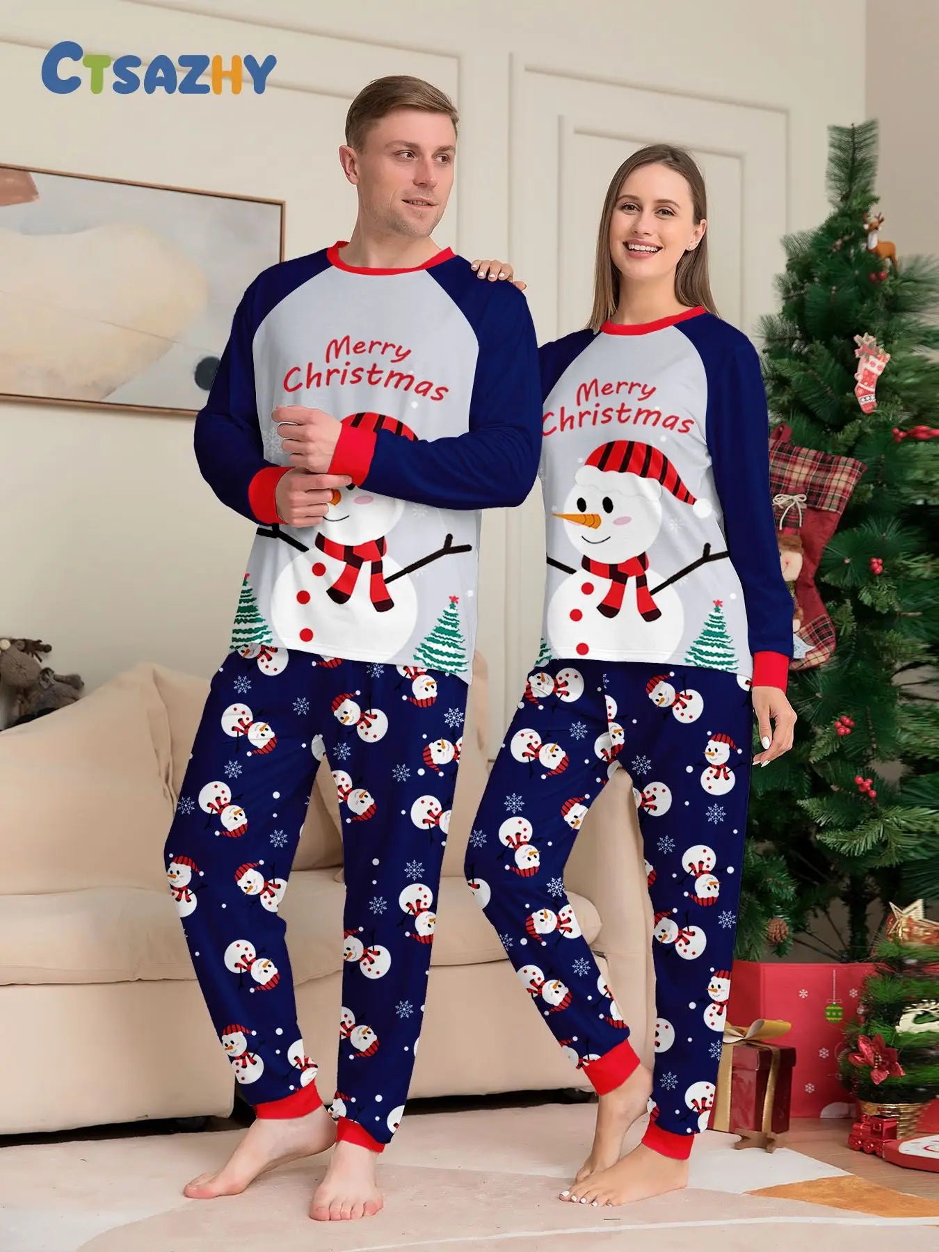 New Year's 2024 New Sleepwear for Sleeping White Snowman Parent Child Christmas Pajamas Cartoon Family Pajamas for Couples