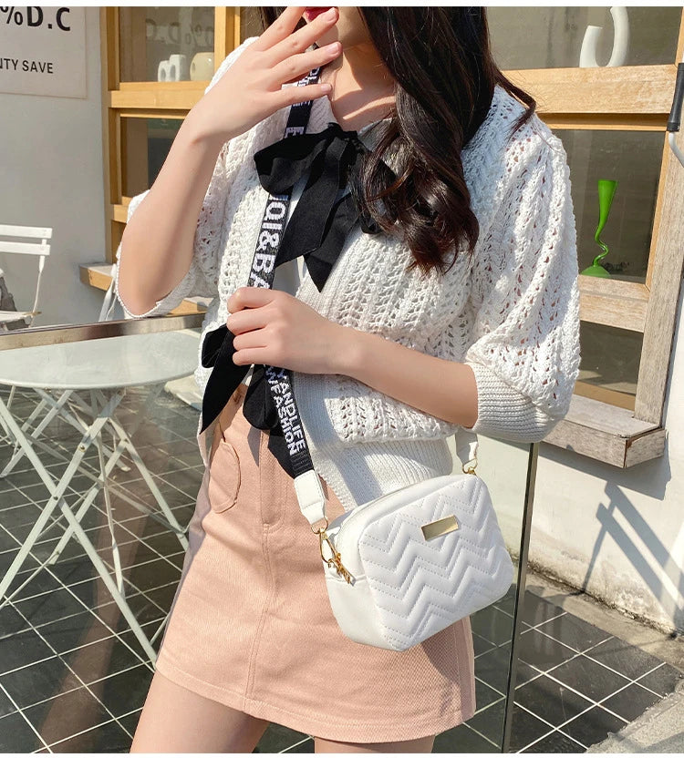 Wave Embroidery Square Bag Shoulder Strap With Printed Large Capacity Shoulder Crossbody Bag for Women