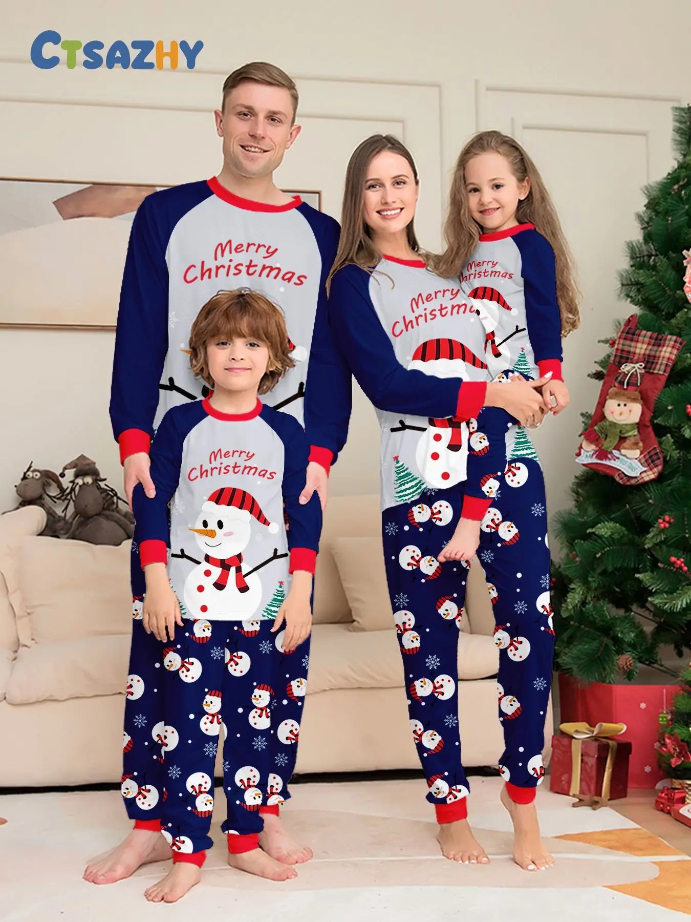 New Year's 2024 New Sleepwear for Sleeping White Snowman Parent Child Christmas Pajamas Cartoon Family Pajamas for Couples