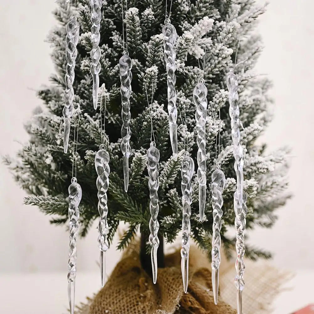 12Pcs Acrylic Icicle Ornaments Christmas Decoration Acrylic Clear Icicles Set Plastic Christmas Tree Ornament Xmas Wedding Party