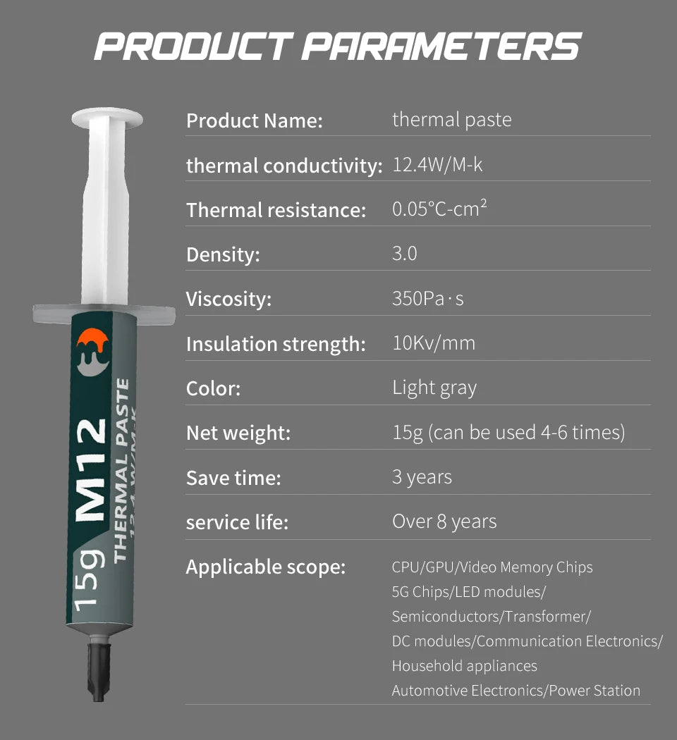 MJ Thermal Paste Performance Thermal Conductive Grease Paste 12.4 W/MK 1/4/8/15/30g For Game PC PS5 CPU GPU Cooling