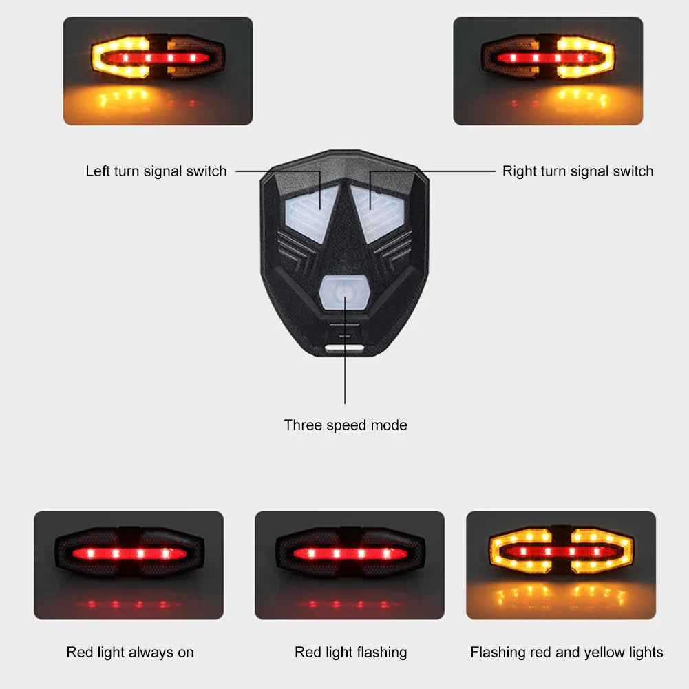 Rechargeable Bike Tail Light with Turn Signals Bicycle Rear Light Wireless Remote Control Warning Cycling Light for Night Riding