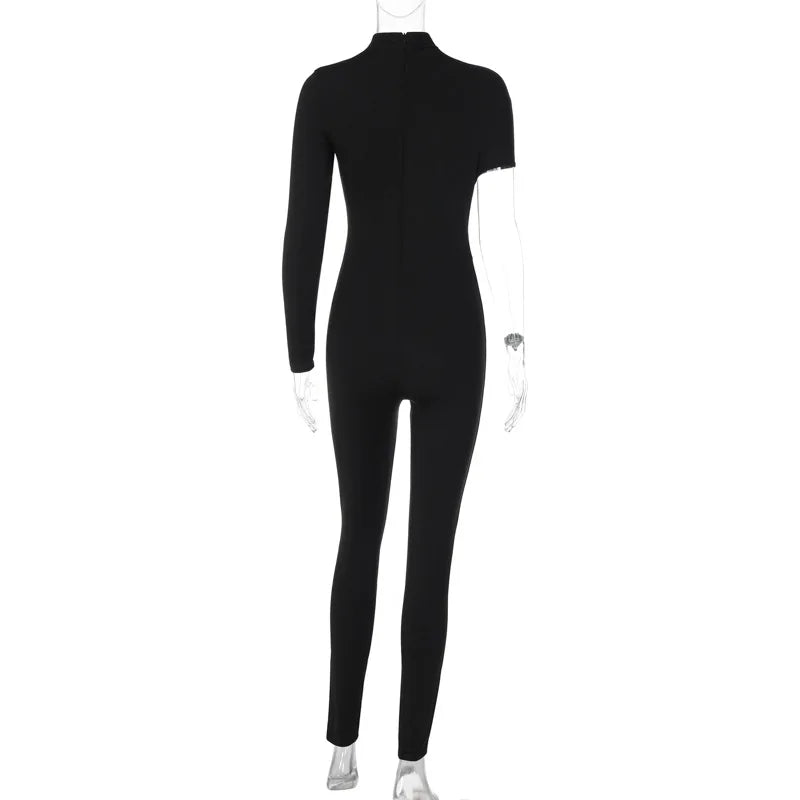 Dulzura One Shoulder Long Sleeve Cut Out Jumpsuit For Women Bodycon Sexy Streetwear Rompers Club Party Outfits Spring Summer