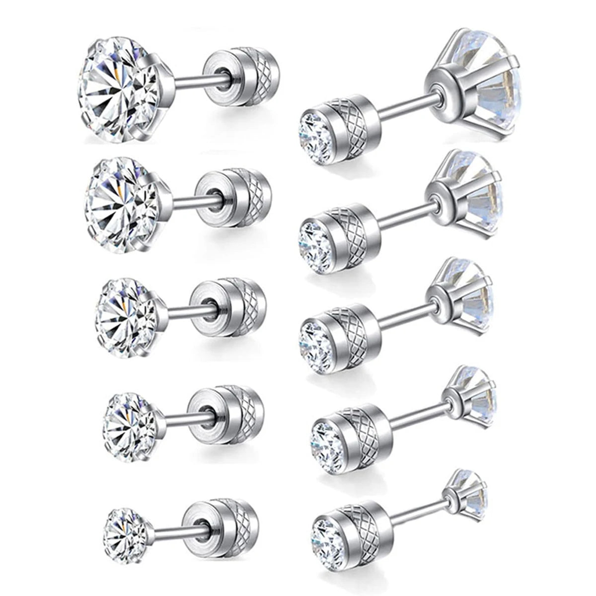 1 Pairs Stud Earrings with Flat Back Titanium Hypoallergenic Earring for Women Men, Cubic Zirconia Stud Earrings Sets 2-8mm