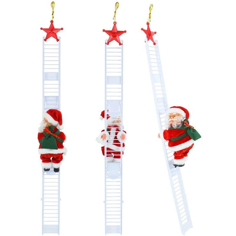 2024 Santa Claus Doll Climbing Ladder with Music Christmas Tree Ornaments Decorations For Home 2025 Navidad New Year Kids Gift