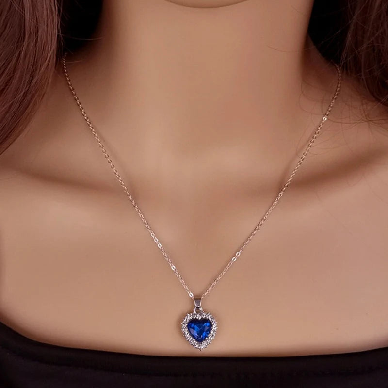 1 Set Crystal Heart Pendants Necklaces and Drop Earring for Women Wedding Bride Fashion Jewelry