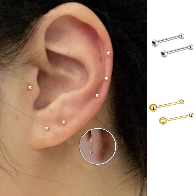 2 Pcs Minimalist Small Bead Stud Earrings for Women Girls Ear Bone Screw Earrings Hypoallergenic Jewelry