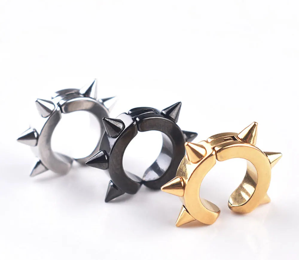 1Pair Punk Stainless Steel Spiky Thorn Stud Earrings For Women Men Ear Clips Funny Street Pop Hip Hop Gothic Jewelry Accessories