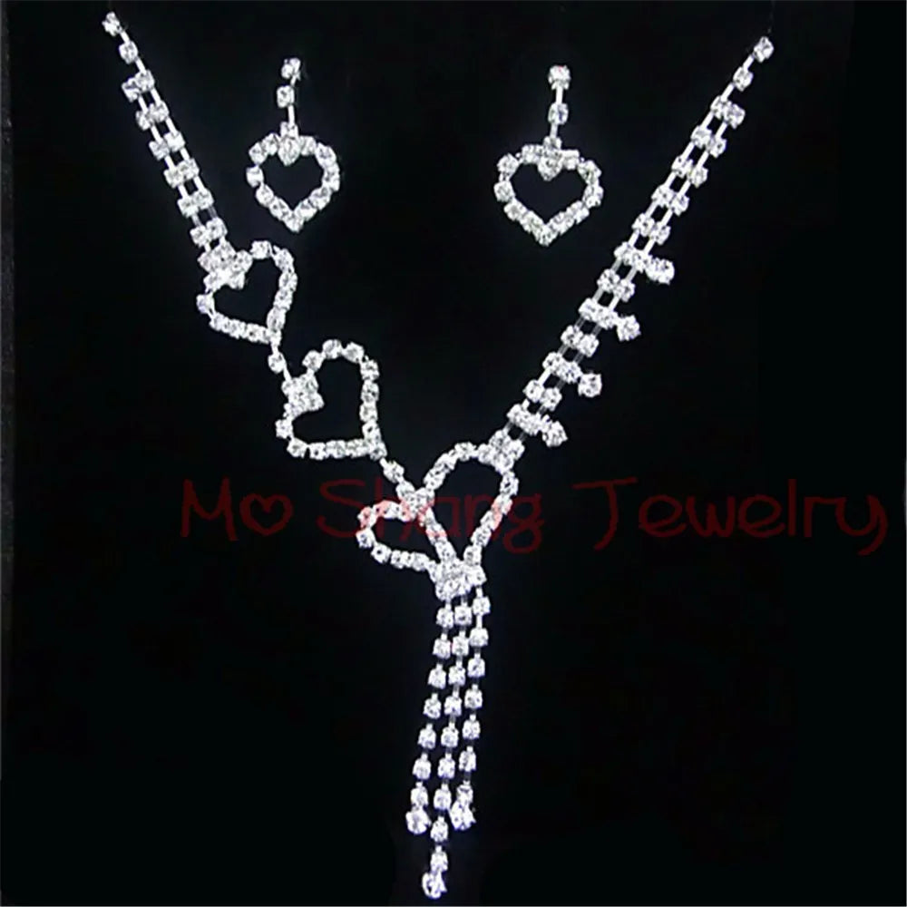 Rhinestone Crystal Silver Color Choker Necklace & Earrings for Women Rhinestone Statement Bridal Wedding Jewelry Sets Wholesale