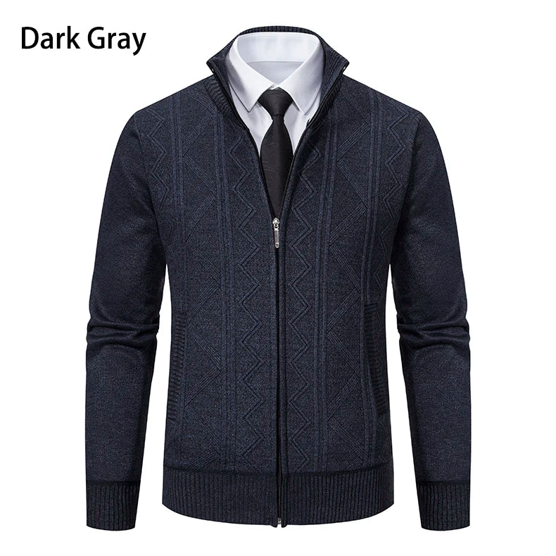 Thick Knit Jacket Men Autumn Winter Warm Stand Collar Knitted Cardigan Men's Smart Casual Sweater Coat Knitting Sweatercoat Man