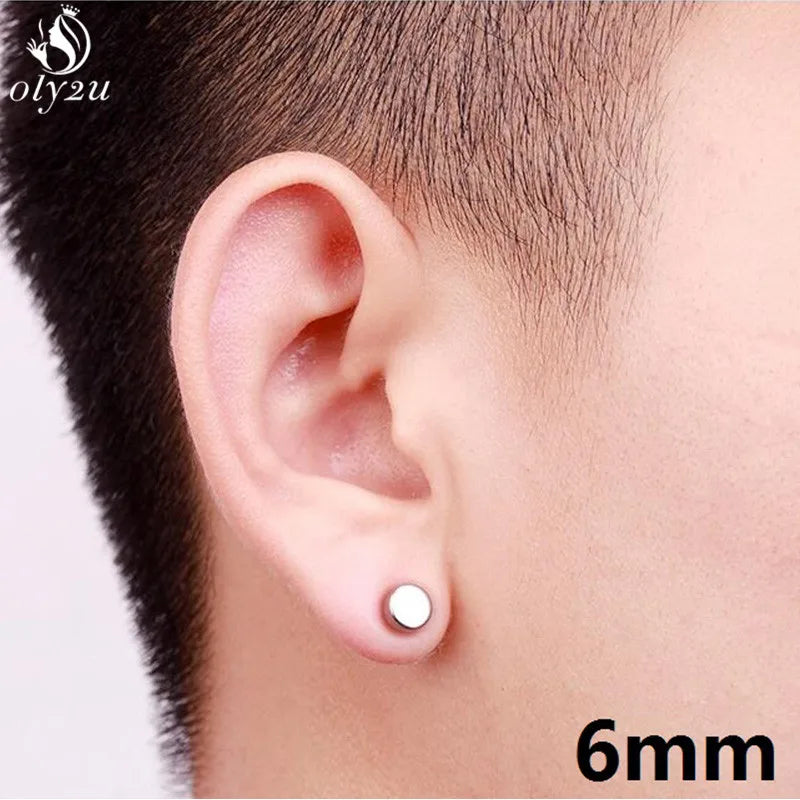 1Pc Punk Titanium Steel Men Strong Magnet Magnetic Ear Stud Non Piercing Earrings Fake Earring Gift for Boyfriend Lover Jewelry