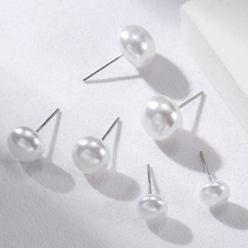 YEYULIN 12 pairs/set White Imitation Pearl Stud Earrings For Women Girls Ear Jewelry Round Ball 8mm 10mm 12mm