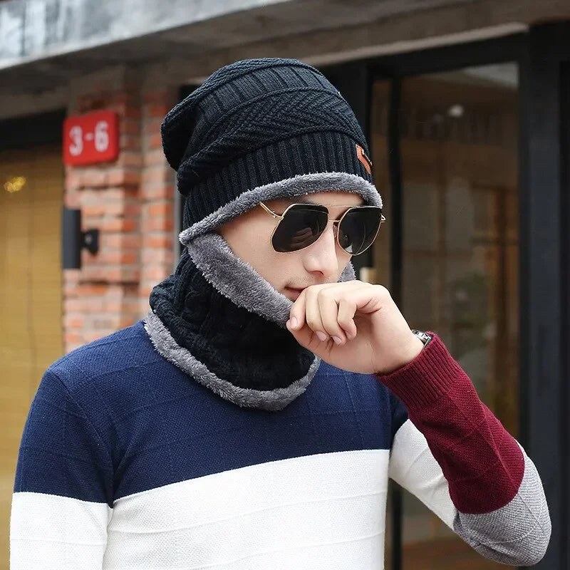 Winter Fleece Scarf Hats Thicken Plush Warm Beanies Wool Knit Caps Men Women Outdoor Cycling Ski Cold Protection Neck Mask Hat