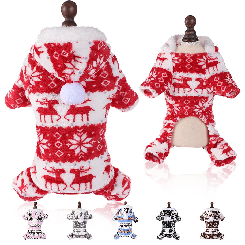 Dog Christmas Warm Jumpsuits Winter Fleece Pet Overalls for Small Medium Dogs Cats Clothes Puppy Pajamas Christmas Teddy Outfit