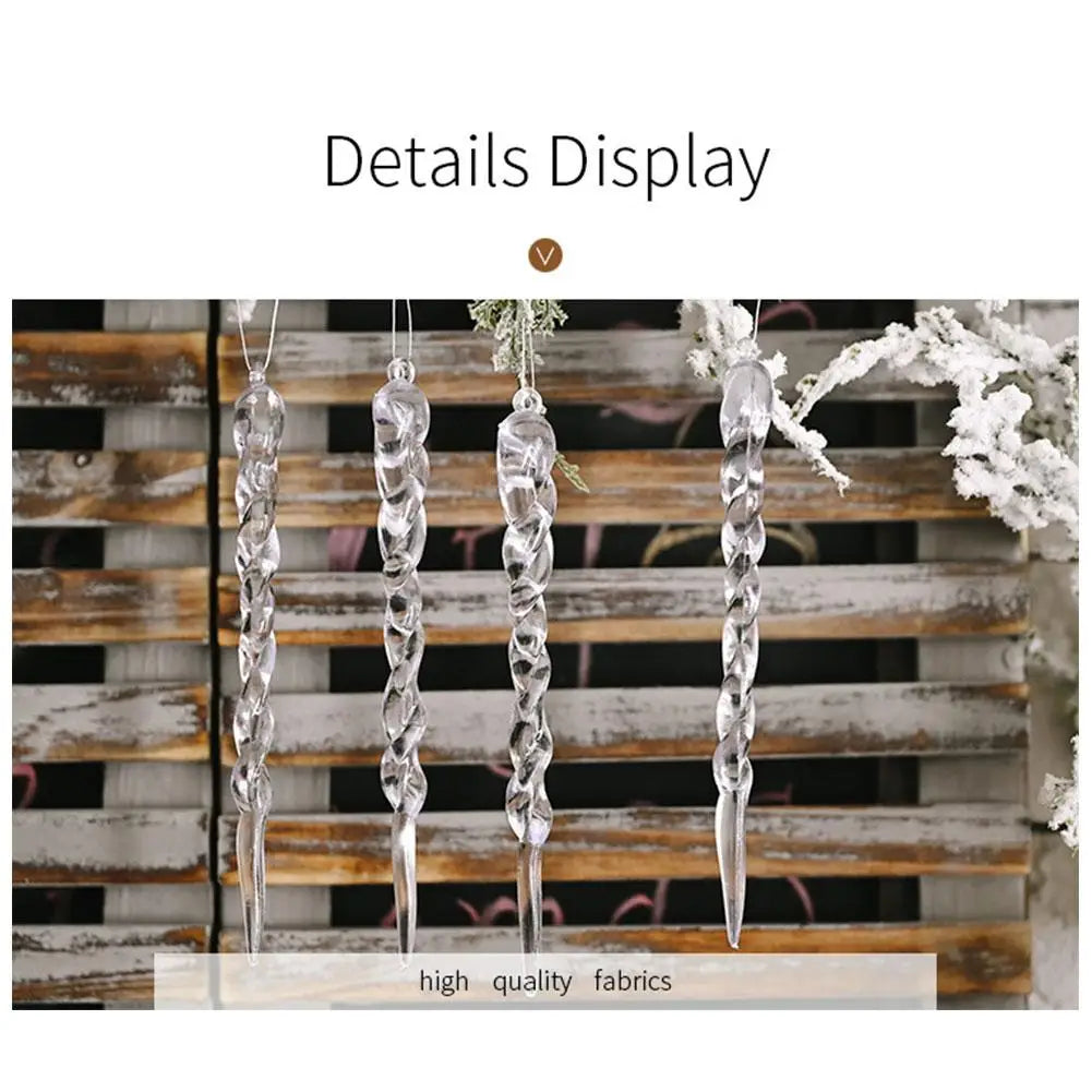 12Pcs Acrylic Icicle Ornaments Christmas Decoration Acrylic Clear Icicles Set Plastic Christmas Tree Ornament Xmas Wedding Party