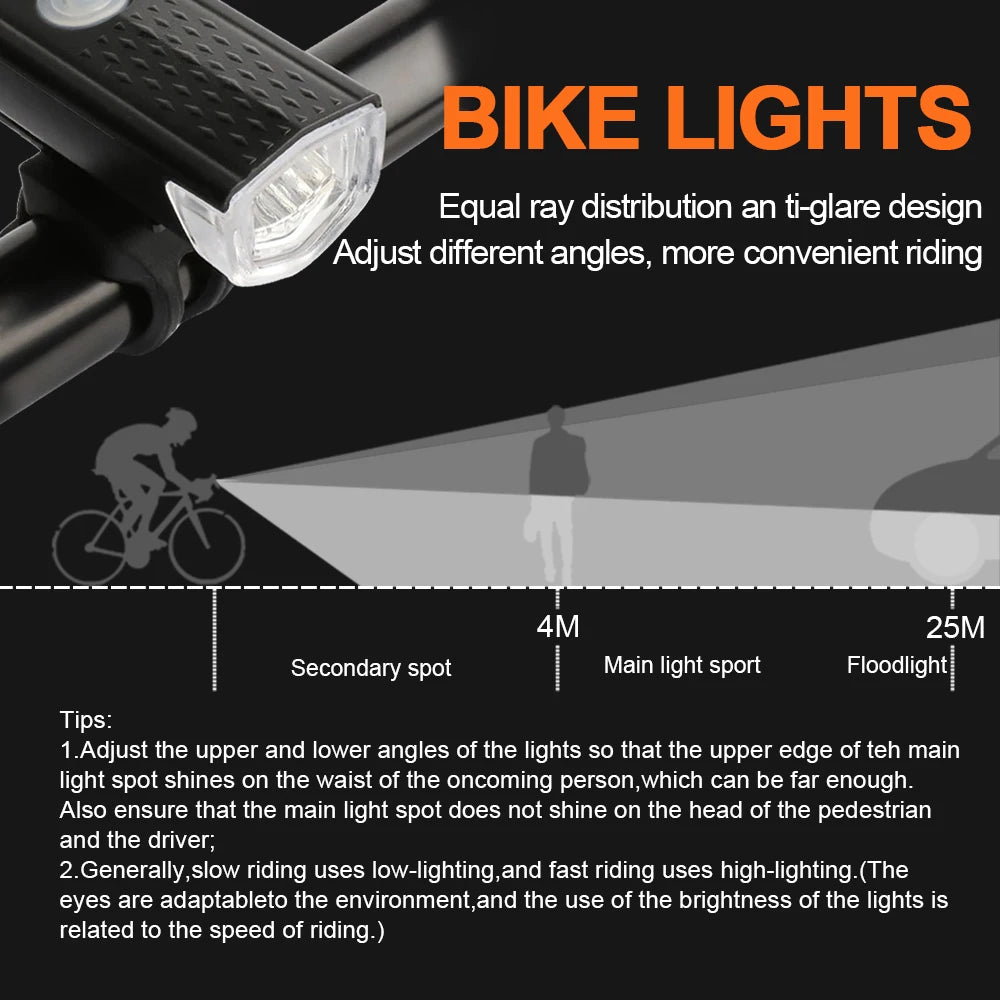 2218 Bike Light Set USB Rechargeable Front Light with Taillight Easy to Install 3 Modes Bicycle Accessories for the Bicycle