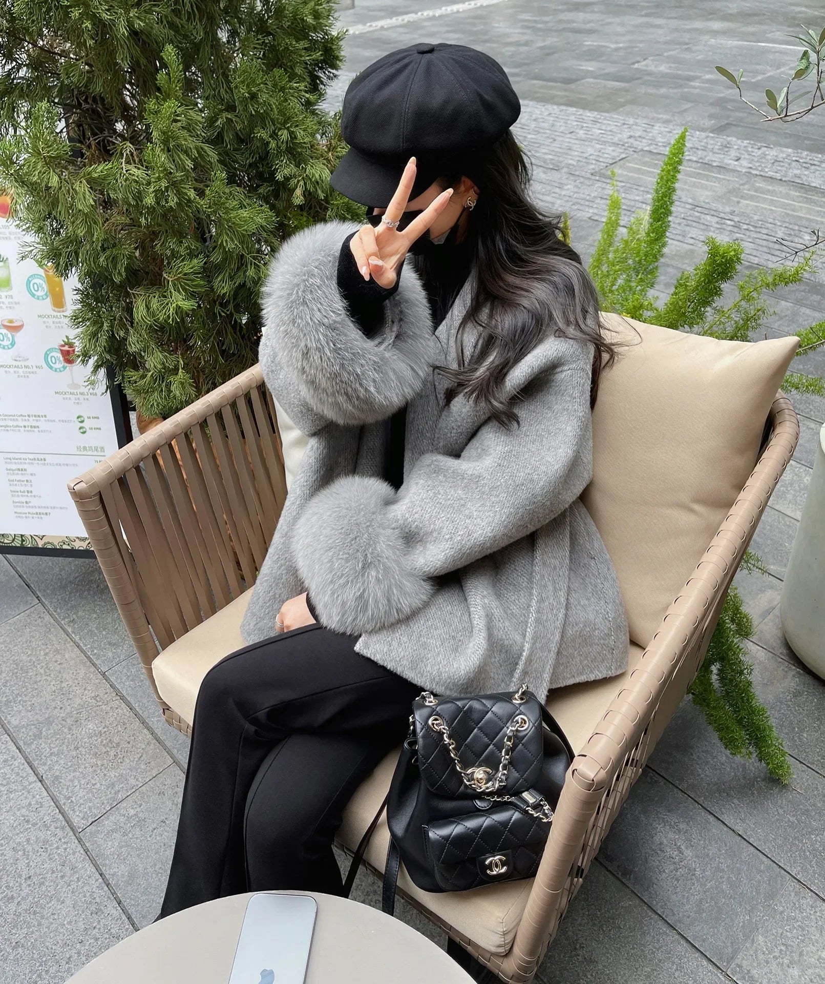 High End Double-sided Wool Strapping Real Wool Fur Coat Women's Removable Cuffs Fox Fur Temperament Cashmere Short Jacket