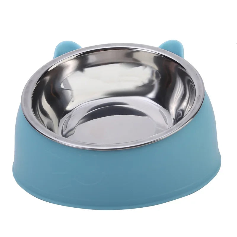 Cat Dog Bowl 15 Degrees Tilted Stainless Steel Cat Bowl Safeguard Neck Puppy Cats Feeder Non-slip Crashworthiness Pet Bowl