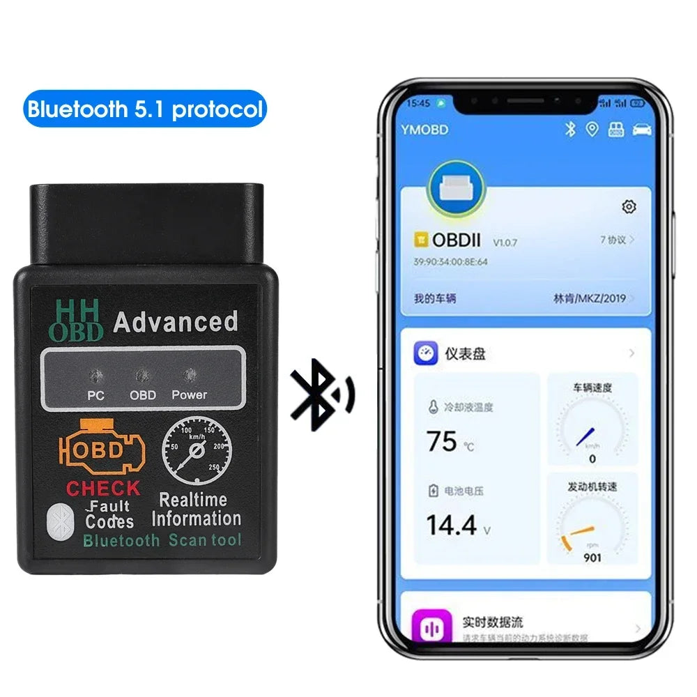 Bluetooth-Compatible Car OBD2 Scanner Elm327 V1.5 Code Reader OBDII Diagnostic Tool Diagnosis Scanner for Android IOS Windows