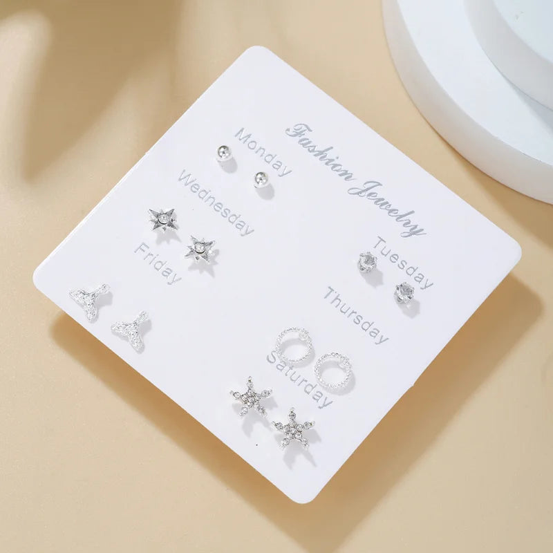 New Simple S925 Silver Needle Stud Earrings Set for Women Girls Cute Exquisite Mini Earrings Jewelry Gift Wholesale Direct Sales