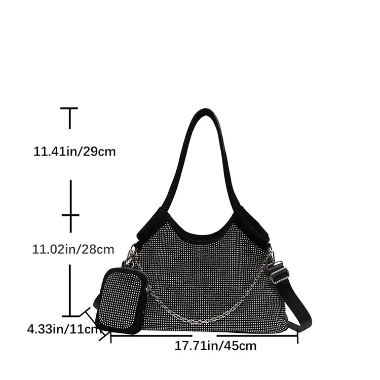 2023 New Shiny Rhinestone Women's Handbag Large Shopping Bag Fashion Dinner Bag Underarm Shoulder Bag Women's Party Commuter Bag