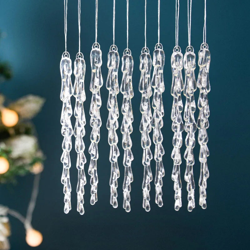 10pcs Christmas Clear Plastic Icicle Simulation Ice Christmas Tree Pendant Ornaments Christmas New Year Home Decoration Navidad