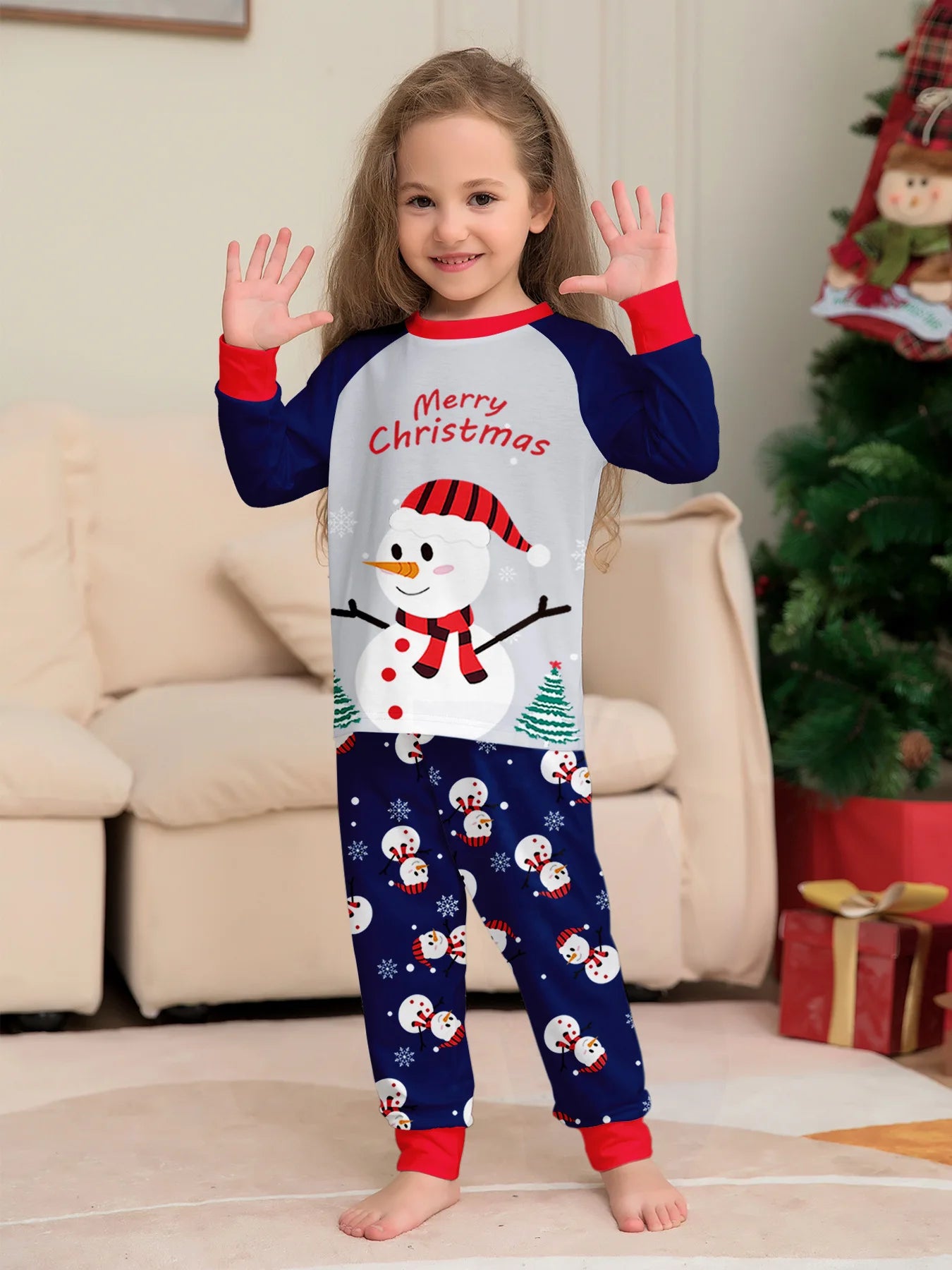 New Year's 2024 New Sleepwear for Sleeping White Snowman Parent Child Christmas Pajamas Cartoon Family Pajamas for Couples