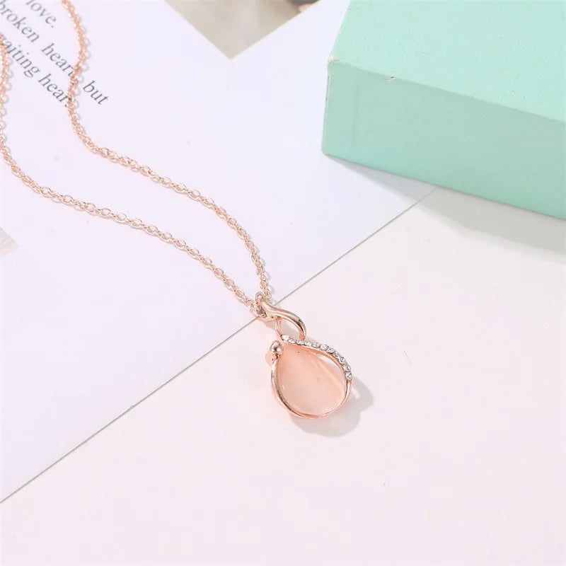 3pcs/set Jewelry Sets Women Elegant Waterdrop Rhinestone Pendant Necklace Hook Earrings Jewelry Set