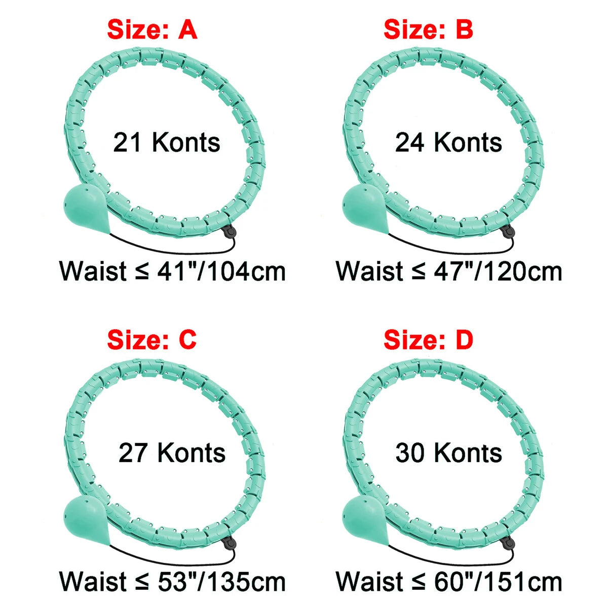 21/24/27/30 Knots Weighted Hula Circle Sport Hoops Weight Loss Plus Size Smart Exercise 2 in 1 Adjustable with Detachable Knots