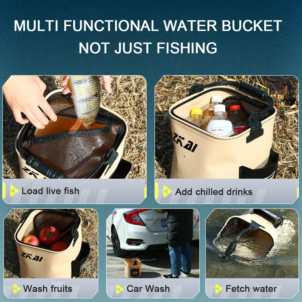 8L/13L Foldable Fishing Bucket Outdoor Sturdy Hand Carry Fish Bucket Large Capacity Carrying Bucket Camping Fishing Buckets