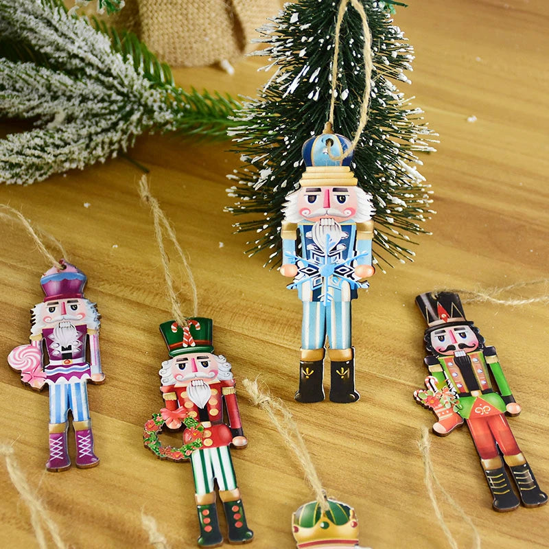 12Pcs Christmas Nutcracker Wooden Ornaments Nutcracker Soldier Wood Pendants Xmas Tree Hanging Decoration For Home 2025 New Year