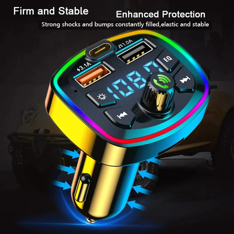 Car MP3 Player Fm Transmitter Wireless Bluetooth 5.0 Audio Receiver Handfree Type-C Dual Usb Car Fast Charger Car Kit