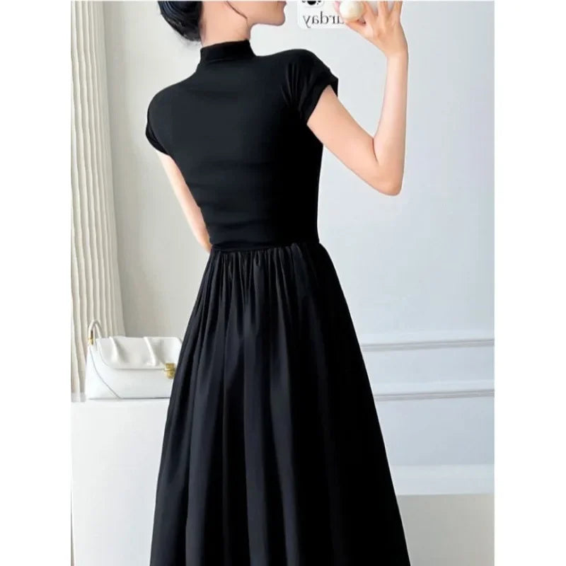 Black Dress Women's Summer New Niche Design Slimming Long Waist-Fitted French Style Dress Sensibility Fashion