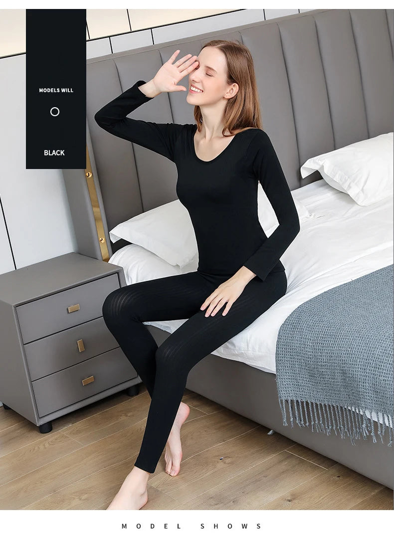 Women Thermal Underwear Winter Long Sleeve Winter Clothes Seamless Thermal Underwear Intimate Set Female Thick 2 Pcs Sleepwear